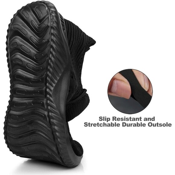 Women's All Black Slip-On Walking Shoes Lightweight Breathable Non-Slip Sneaker - Picture 3 of 6